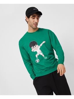 Styli - Green Football Themed Front Graphic Regular Fit Sweatshirt