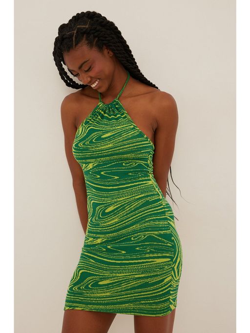 Buy NA-KD Swirl Halter Neck Mini Dress-green Swirl Online