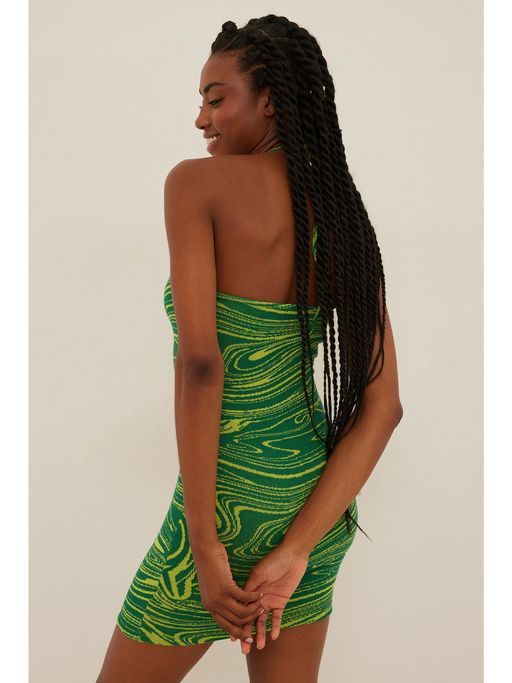 Buy NA-KD Swirl Halter Neck Mini Dress-green Swirl Online