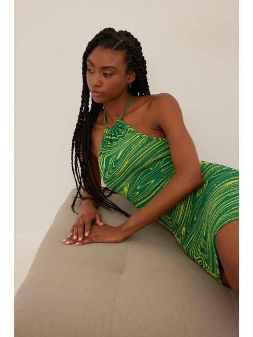 Buy NA-KD Swirl Halter Neck Mini Dress-green Swirl Online