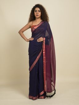 Suta - Blue and Pink Cotton Sequin Embellished Saree