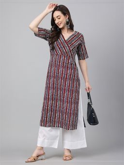 Janasya - Maroon Stripes Regular Fit Kurta