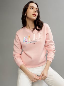 ELLE - Women Pink Solid Round Neck Full Sleeves Pullover Style Sweatshirt