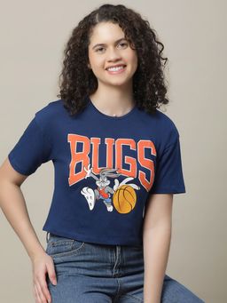 Kidsville - Looney Tunes Printed Navy Blue Cropped T-Shirt for Girls