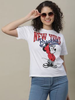 Kidsville - Mickey & Friends Printed White T-Shirt for Girls