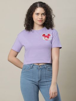 Kidsville - Mickey & Friends Printed Purple Cropped T-Shirt for Girls