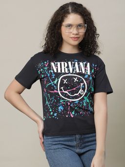 Kidsville - Nirvana Printed Black T-Shirt for Girls