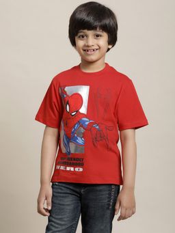 Kidsville - Spiderman Printed Red T-Shirt for Boys