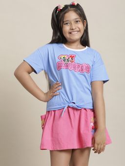 Kidsville - Powerpuff Girls Printed Blue T-Shirt for Girls