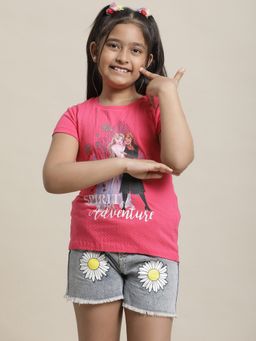 Kidsville - Frozen Printed Pink T-Shirt for Girls