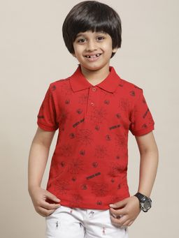 Kidsville - Spiderman Printed Red Polo T-Shirt for Boys