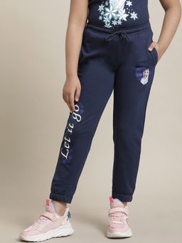 Kidsville - Frozen Printed Navy Blue Joggers for Girls