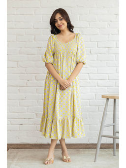 Polago Clothing - Grey Polka Dots Midi Dress