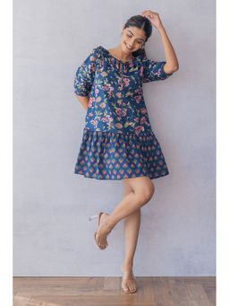 Polago Clothing - Navy Blue Print Mini Dress