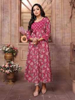 Rangita - Women Pink Cotton Printed Calf Length Kurta