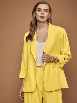 KASSUALLY - URBANGRACE BY KASSUALLY Womens Yellow Solid Shawl Collar Tailored Blazer