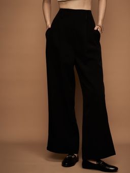 KASSUALLY - URBANGRACE BY KASSUALLY Womens Black Solid Wide Leg Trouser