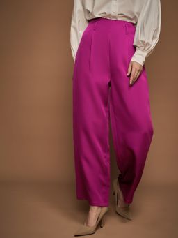 KASSUALLY - URBANGRACE BY KASSUALLY Womens Magenta Solid Wide Leg Trouser
