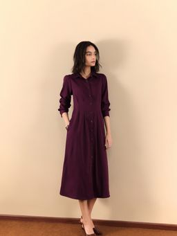 FABLE STREET - Button Down Shirt Dress - Wine