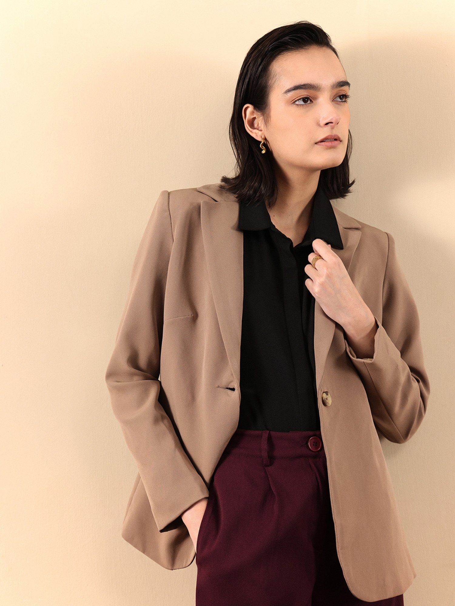 fable street Single Breasted Blazer - Brown-picture-22