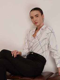 FABLE STREET - Geometric Print Shirt - White And Black