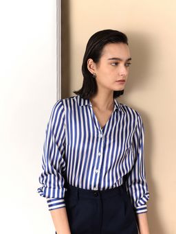 FABLE STREET - Blue Satin Stripes Shirt