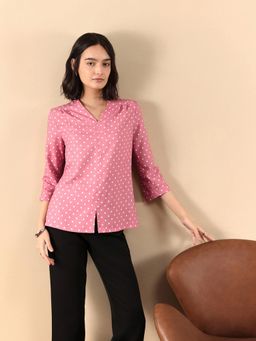 FABLE STREET - Polka Dot Top Three Forth Sleeves - Dusty Pink