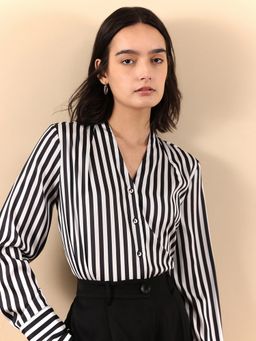 FABLE STREET - Black Satin Striped Shirt