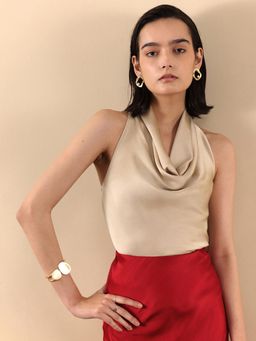 FABLE STREET - Satin Halter Neck Beige Top