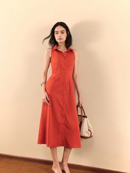 FABLE STREET - Button Down Midi Dress - Rust