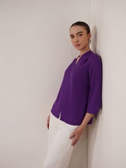 FABLE STREET - Purple Stretchable V-Neck Top