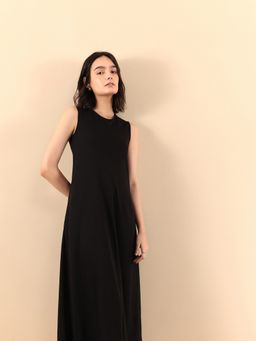 FABLE STREET - Cotton A Line Knit Midi Dress - Black