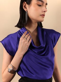 FABLE STREET - Satin Cowl Neck Top - Royal Blue