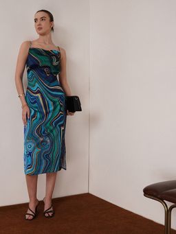 FABLE STREET - Navy Blue Abstract Slim Dress