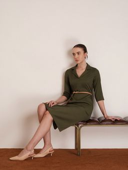 FABLE STREET - Olive Solid Regular Dress