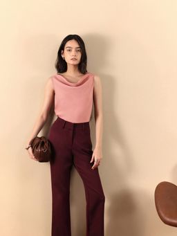 FABLE STREET - Women Regular Fit Cowl Neck Solid Pink Top