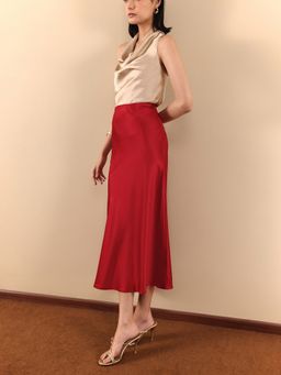 FABLE STREET - Red Satin A-Line Maxi Skirt Red