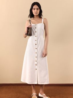 FABLE STREET - Buttondown Strap Midi Dress White
