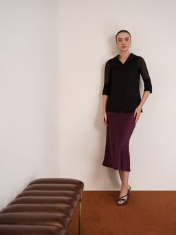 FABLE STREET - Front Slit Sheer Sleeve Top Black