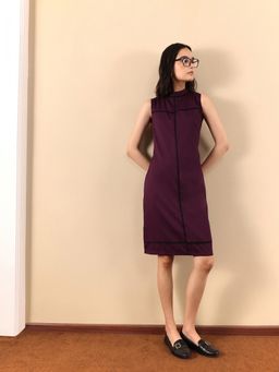 FABLE STREET - Maroon High Neck Piping Detail Shift Dress