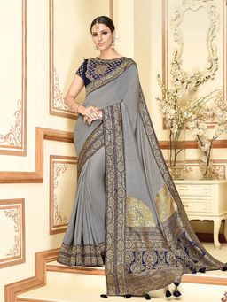 Odette - Grey Silk Georgette Designer Saree with Unstitched Blouse