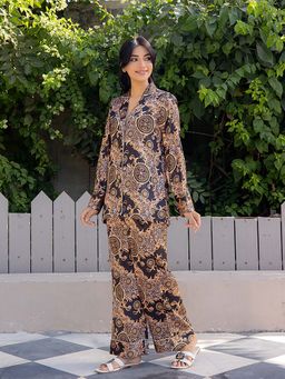 Label Aditi Hundia - Celestial Satin Printed Nightwear Shirt and Pant