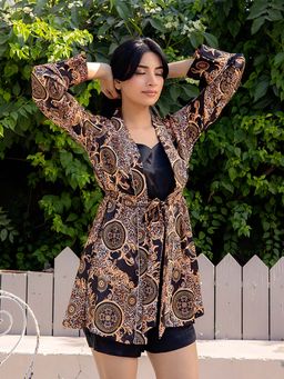 Label Aditi Hundia - Moonbeam Satin Printed Nightwear Shirt and Shorts with Inner & Belt