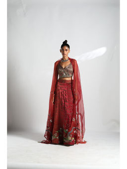 A Humming Way - Namib Topographic Lehenga, Metallic Blouse & Dupatta (Set of 3)