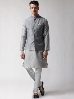 KISAH - Men Grey Kurta Jacket (set Of 3)