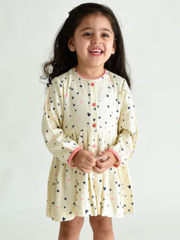 Campana - Girls Asmira Swing Dress Little Hearts Print Off White