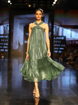 Nirmooha - Lurex Tiered Midi Dress with Embellished Neckline