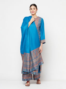 Safaa - Womens Winter Wear Wool Kurta and Palazzo Unstitched Material with Dupatta (Set of 3)