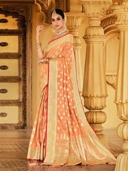 Odette - Peach Colour Silk Saree with Unstitched Blouse