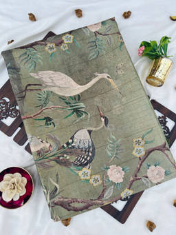 Ekana Label - Moksha Peacock & Flamingo Saree with Unstitched Blouse